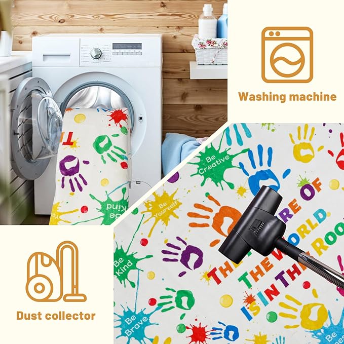 Colorful Kids Rug, Washable Rug for Kids, Handprints Area Rugs for Kids Bedroom, Non-Slip Play Mat Ultra Soft Thick Indoor Plush Rugs for Playroom Classroom Nursery Decor (9'2" X 6'7")