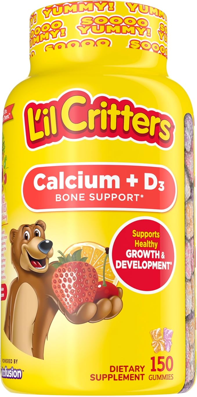 L’il Critters Calcium + D3 Daily Gummy Supplement for Kids, for Bone Support, Orange, Strawberry & Paw Patrol Gummy Vites Daily Gummy Multivitamin for Kids, Vitamin C, D3 for Immune Support Cherry