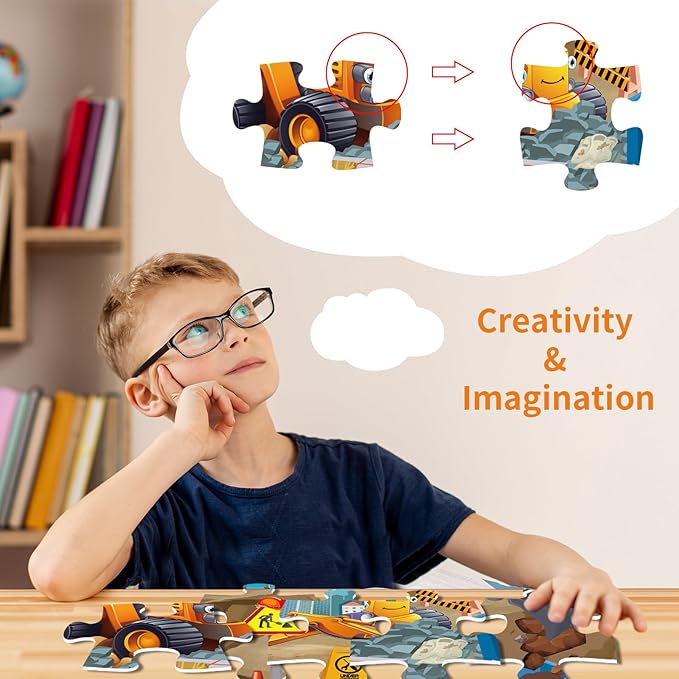 48 Pieces Jumbo Floor Puzzles for Kids ages 3-5, Puzzle for Kid Ages 4-6, Construction Site Jigsaw Large Puzzles, Children Learning Preschool Educational Toys, Great Gift for Kids 4-8 Years Old