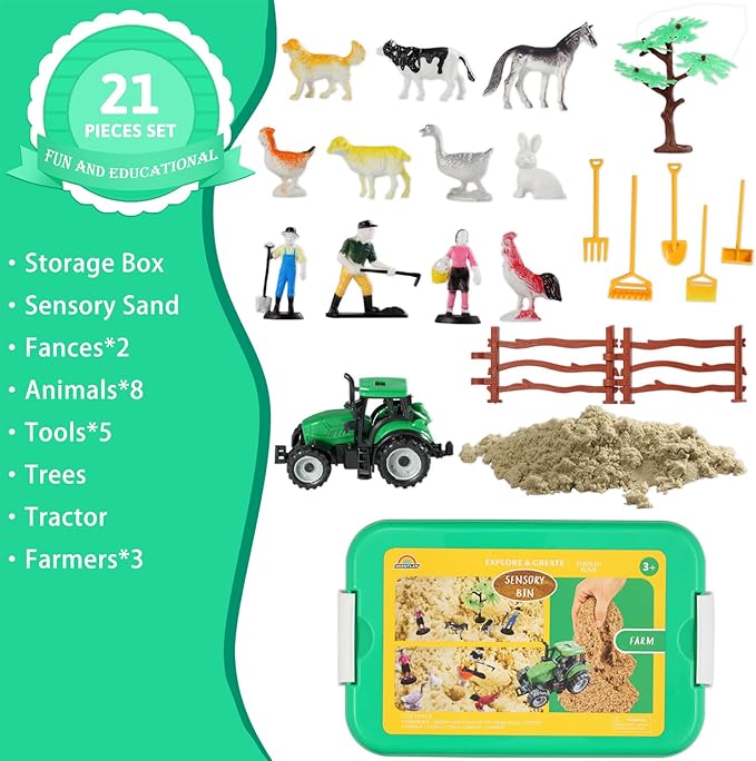 Farm Sensory Bin, Farm Sensory Toys with Play Sand for Toddlers Boys and Girls, Kids Toys Gift Sand Box for Age 3 4 5 6 7 8