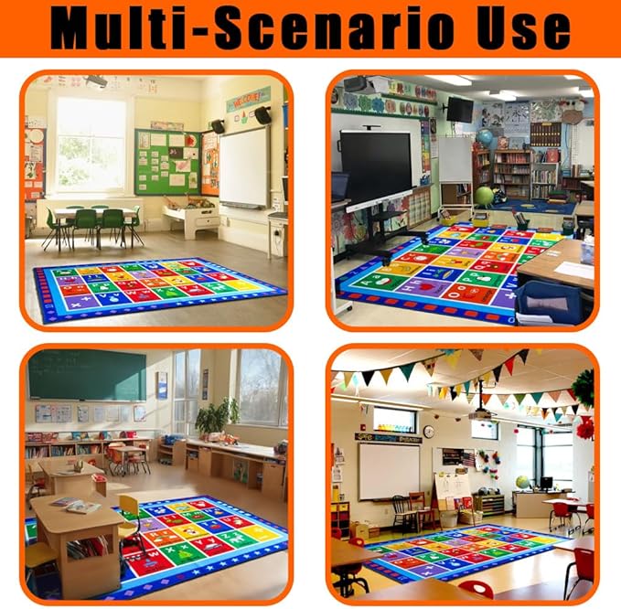 ABC Classroom Rug, Large Classroom Rugs Elementary, Preschool&Daycare Rugs for Classroom,Learning Alphabet Educational Rugs for Kids Playroom, Nursery(8'7''x6'7'', Blue)