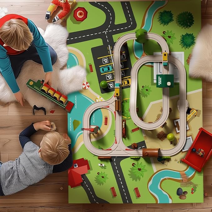 37pcs Forest Track Adventure Train Set with Magnetic Link Logging Truck,Train Track for 3-7 Years Old Toddlers & Kids, Railway Set Christmas Toys for Kids,Rail Car Set for Boys & Girls