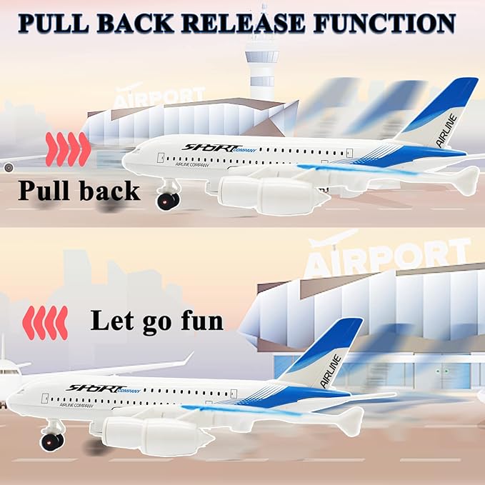 OTONOPI Airplane Toys A380 for Kids Bump and Go Pull Back Airlines Die Cast Metal Airbus Plane Toy with Lights and Sounds Model Airplane Toy for Boys & Girls Christmas Birthday Gift and Collections