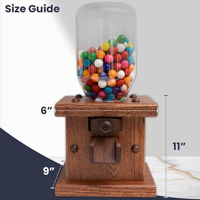Peaceful Classics Wooden Candy Dispenser - Amish Handmade Containers & Storage For Gummy Or Peanut- Wood Storage Gumball Machine For Skittles Or M&Ms - Cereal Dispenser Countertop (Harvest)