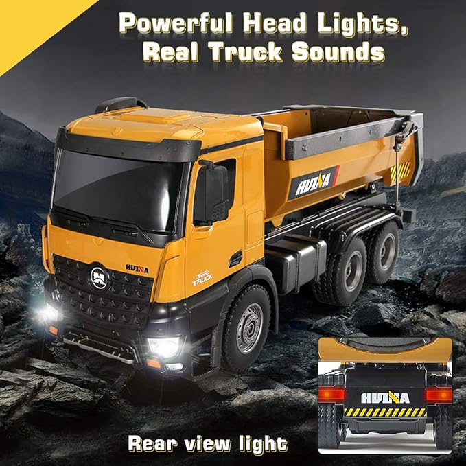 Remote Control Dump Truck Toy 1/14 Scale Heavy Duty Metal Construction Vehicles Load 15 Lbs RC Truck with Powerful Engines, Birthday Xmas Gifts for Kids
