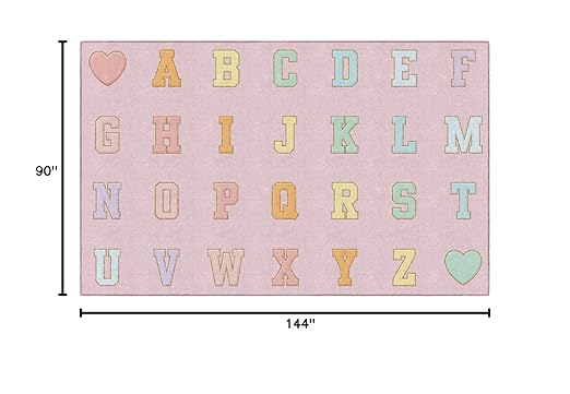 Flagship Carpets Schoolgirl Style Pink Pastel Alphabet Criss-Cross Applesauce Educational Area Rug for Kids Room Seating Décor, Children's Classroom, Play Carpet for Teaching and Playroom, 7'6" x 12'