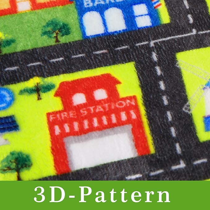 Kids Rug 3x5 City Play Mat Non Slip Exercise Mat Baby Fun Rug Carpet for Kids Toddler City Traffic Road Map Ultra-Soft Educational Kids Street Carpet Mat for Bedroom Playroom Nursery Black
