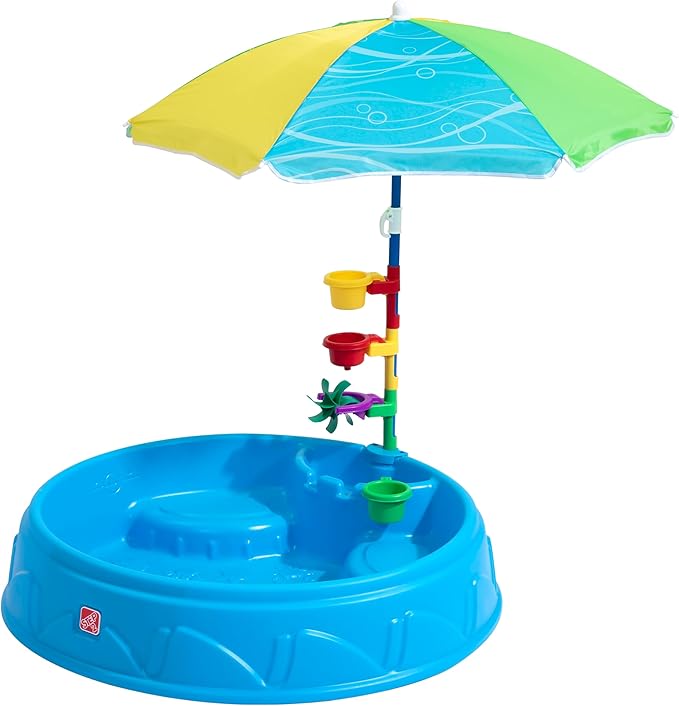 Step2 Play & Shade Pool, Kids Activity Pool with Umbrella, Summer Outdoor Toys, 7 Piece Toy Accessories, For Toddlers 2+ Years Old