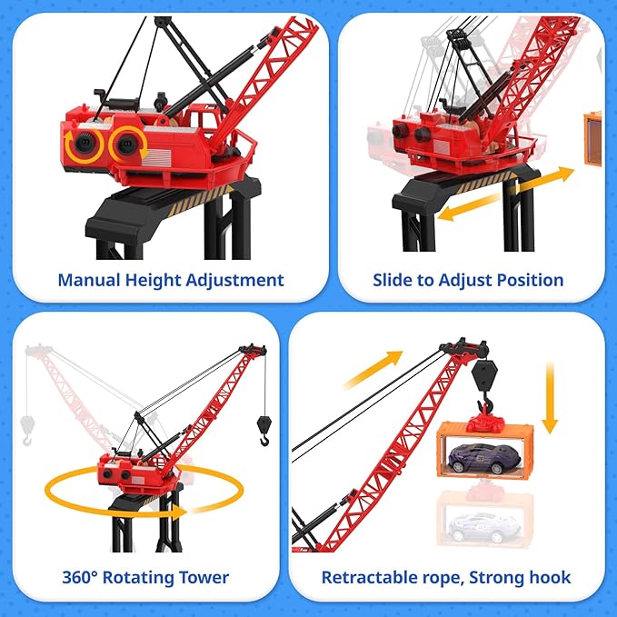 CUTE STONE 2-in-1 Toy Boat & Tower Crane Playset, Cargo Ship with Lights/Sounds | Push-Go Transport Ship & Construction Vehicle Toys, Interactive Carrier Boat for Kids Boys Girls