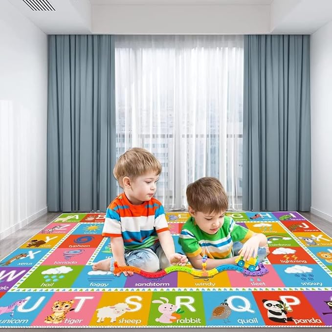 ABC Alphabet Rug, 5'x7' Educational Play Rug Carpet for Kids Classroom Playroom, Non-Slip Mat Playmat for Boys Girls