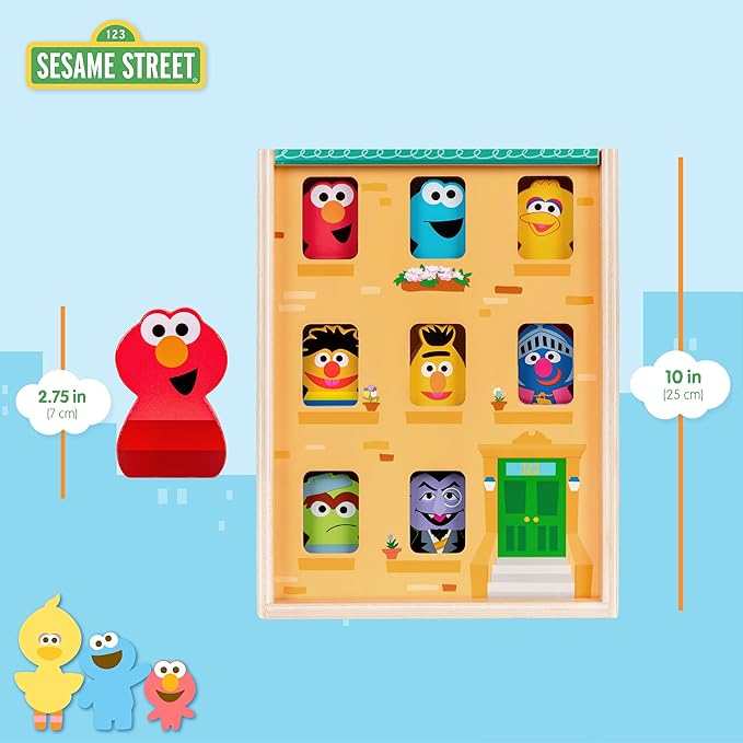 KIDS PREFERRED 123 Sesame Street Wood Brownstone Building Mix and Match Wooden Play Set Puzzle with Storage Case, Toddler Sorting and Matching Puzzles