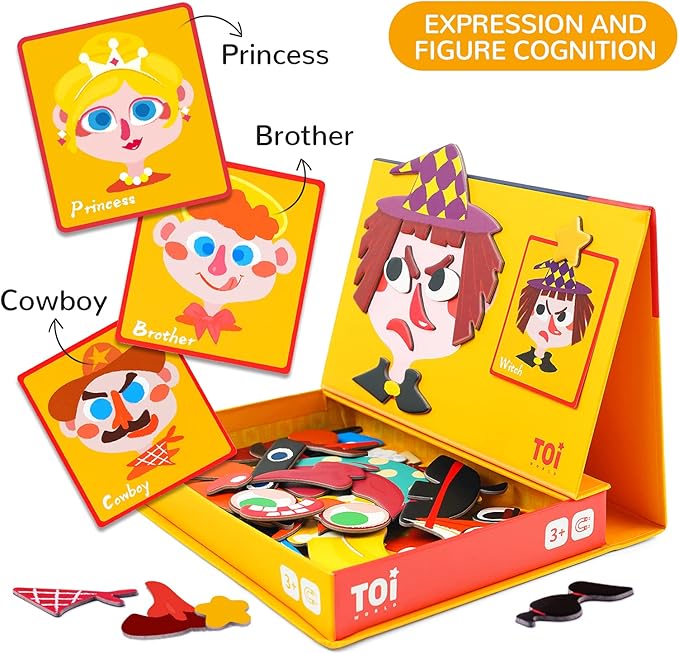 Toi Kids Magnet Toys Magnetic Jigsaw Puzzle Boxes with Game Board for Kids Ages 3-8, Preschool Tabletop Toy for Toddlers, Portable Travel Game, Make Face