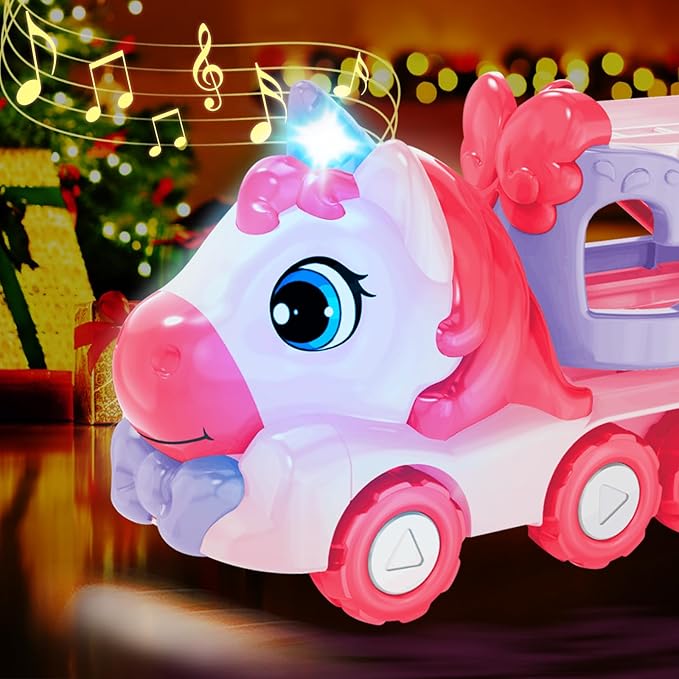 Toys for 3 Year Old Girl, 5-in-1 Unicorn Toys Carrier Truck Toy Cars with Light & Sound,Girl Toddler Toys Age 3-5, 3 4 5 Year Old Girl Birthday Gifts Kids Toys for Girls…