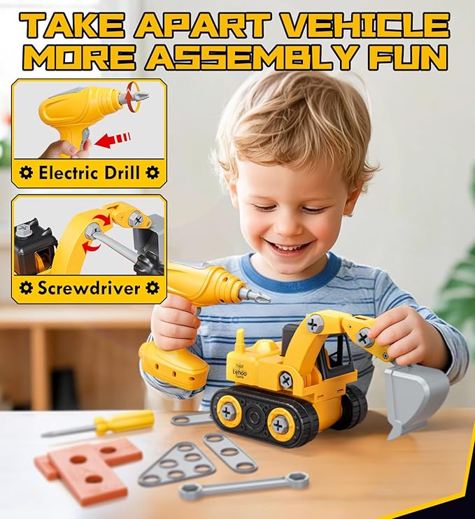 Lehoo Castle Kids Tool Set with Electric Toy Drill ＆ Tool Box ＆ Take Apart Construction Toys, Pretend Play Tool Set for Toddlers 3-5, Montessori Tool Box for Boys Girls