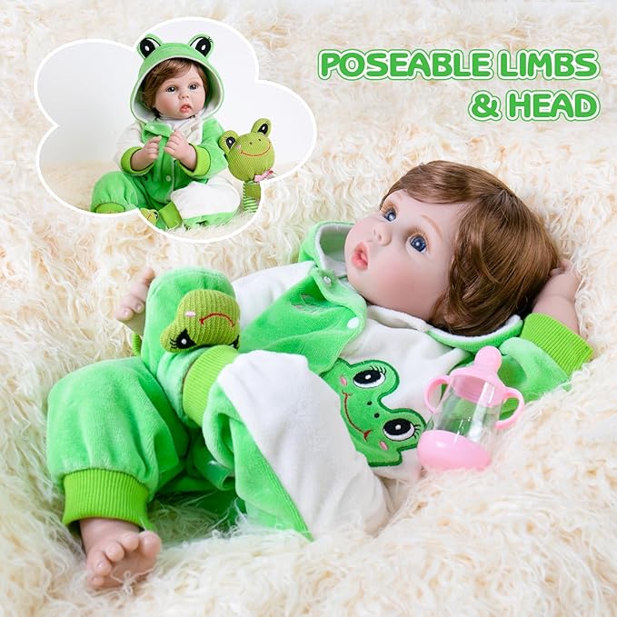 Aori Reborn Baby Dolls Lifelike - Newborn Baby Doll Realistic Weighted Toddler Real Life 22 Inch Jumping Frog Set Great Birthday Gift for Kids