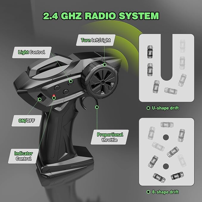 Remote Control Car RC Drift Car 2.4GHz 1:20 Scale 4WD 20KM/H High Speed Remote Control Cars Vehicle with LED Lights Drifting Tire 2Pcs Rechargeable Batteries Toy Cars for Adults Boys Girls (Black)