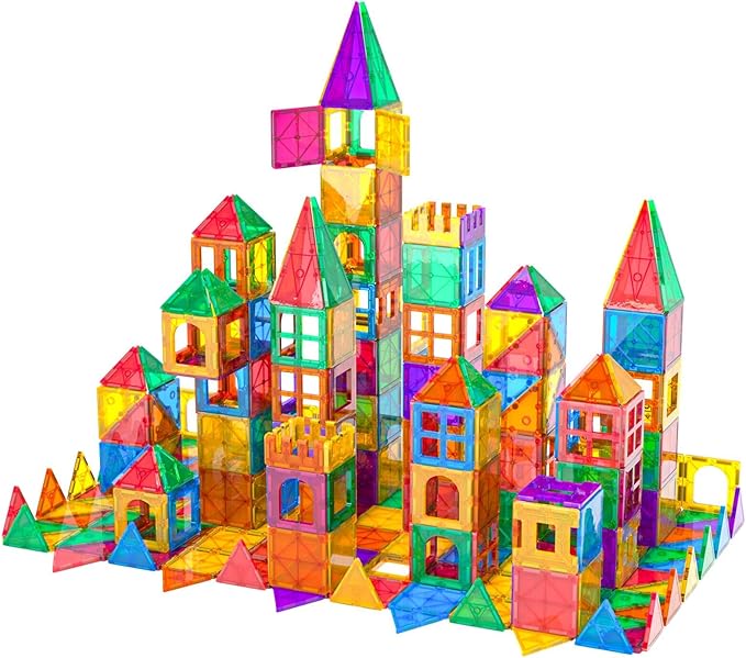 Bmag 100PCS Magnet Building Blocks with 2 Carsfor Kids, Magnetic Tiles Stacking Building Set for Boys Girls, STEM Preschool Educational Learning Construction Toy