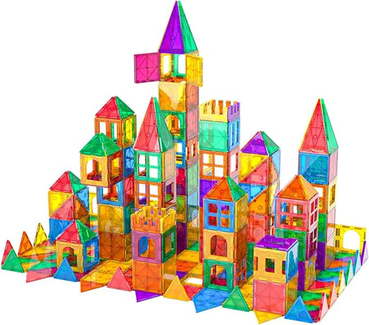 Bmag 100PCS Magnet Building Blocks with 2 Carsfor Kids, Magnetic Tiles Stacking Building Set for Boys Girls, STEM Preschool Educational Learning Construction Toy