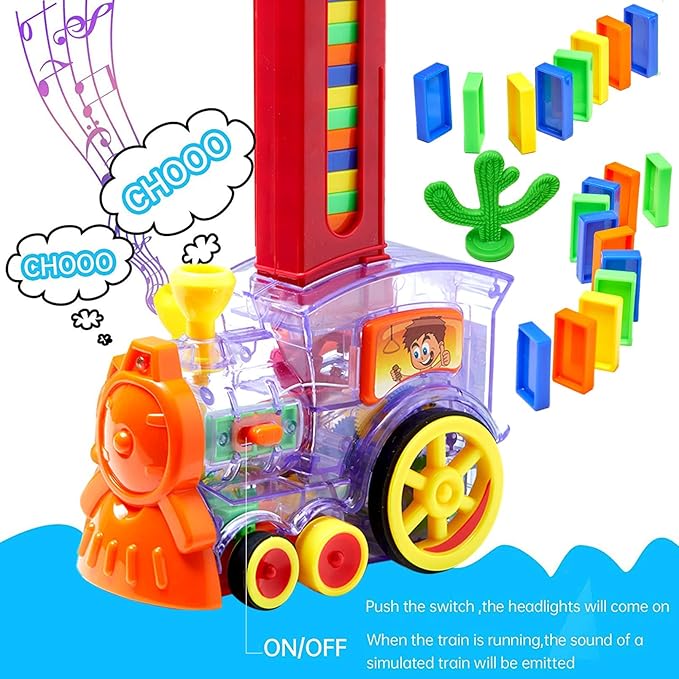 160pcs Dominos Train Blocks Set,Domino Train Toy with Lights & Sounds, Blocks Domino Set Building and Stacking Toy for Boys and Girls,Automatic Blocks Laying Toy Train Set Gift for 3-12 Years Old Kids