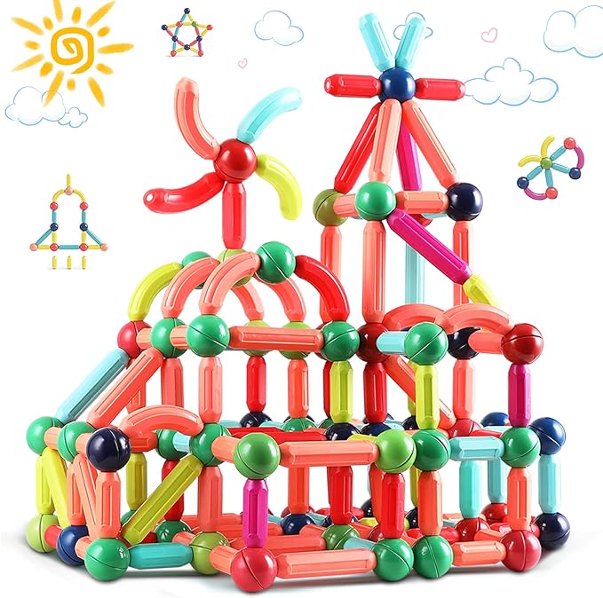 BAKAM Magnetic Building Blocks for Kids Ages 4-8, STEM Construction Toys for Boys and Girls, Large Size Magnetic Sticks and Balls Game Set for Kid’s Early Educational Learning (42PCS)