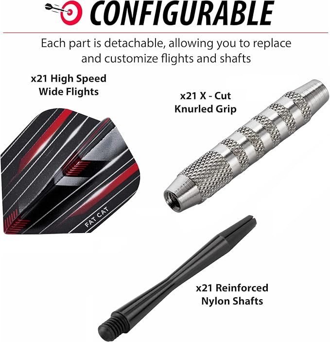 Fat Cat Darts Set in a Jar: Steel Tip Darts with Storage/Travel Container, 20 Grams (Pack of 15, 21 and 27 Darts)