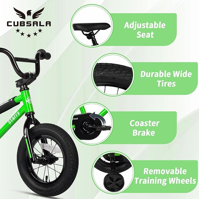 12 14 16 18 Inch Kids Bike BMX Style Bicycle with Training Wheels Coaster Brake for 1-10 Years Old Toddlers Boys Girls Multiple Colors