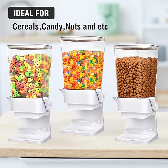 Cereal Dispenser Countertop Large Cereal Containers Storage Dispenser For Pantry Dry Food Dispenser Countertop Candy Dispenser Machine Rice Dispenser For Snack,Nuts, Granola(White,1PC)