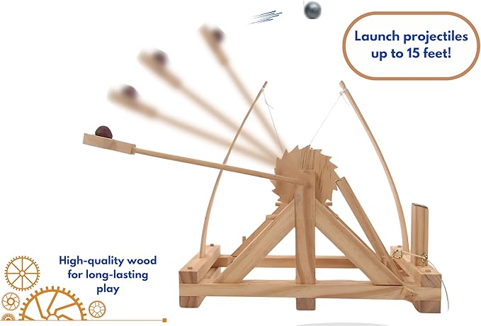 Pathfinders STEM Kits – Leonardo da Vinci Catapult kit | Trebuchet Science Kits for Kids Age 12-14 | Toys for Ages 8-13 Physics Toys | Kids Engineering kit | Learning Resource | Engineering