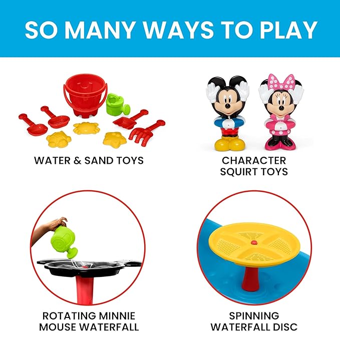 Disney Mickey Mouse Water Table by Delta Children| 3-Tier Water Play Table with 11-Piece Toy Set | Water Sensory Table + Summer Beach Toys for Outside Backyard for Toddlers Ages 2+, Blue