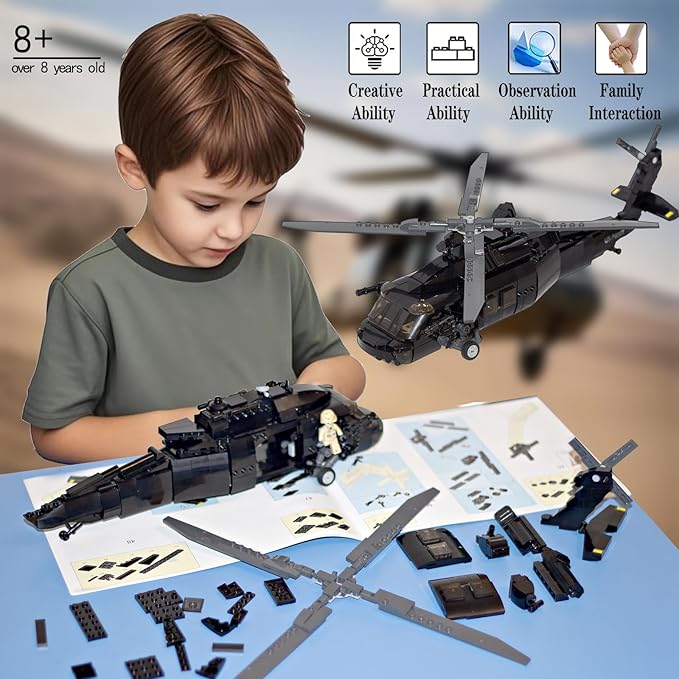 UH60 Black Hawk Helicopter Model, Military Plane Building Block Sets (660 Pieces) for Army Airplane Lovers, Kids (8+Years) and Adults