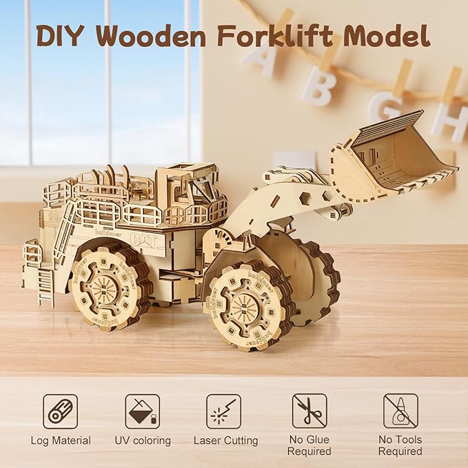 3D Wooden Puzzle for Adults, Mechanical Forklift Model, DIY Vehicle Model Building Kit Handicraft Wood Craft Hobbies Toy, Birthday for Hobbyist 14+ Family Women Men, 312 Pcs