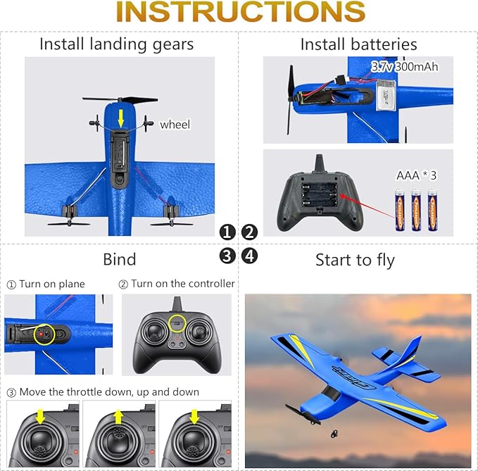 HAWK'S WORK 2 Channel RC Airplane, Ready to Fly, 2.4GHz Remote Control Plane, Easy to Fly Glider for Kids & Beginners (Blue)
