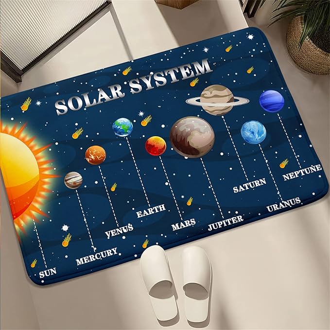 Outer Space Rugs Small Size Universe Solar System Planet Theme Carpets Kids Rugs for Playroom Educational Learning Area Rug for Living Room Bedroom Indoor Crystal Polyester Floor Sofa Mats, 2'×3'