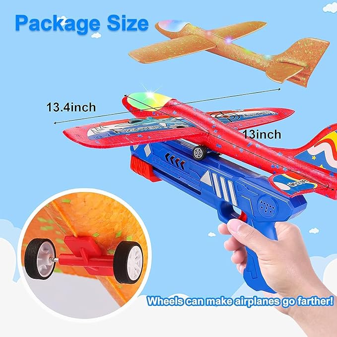 3 Pack Airplane Launcher Toy for Kids 13" Led Foam Glider Catapult Plane Kids Outdoor Toy 2 Flight Mode Foam Led Airplanes Outdoor Flying Toy 3 4 5 6 7 8 9 10 11 12 Old Boys Girls Birthday Gift