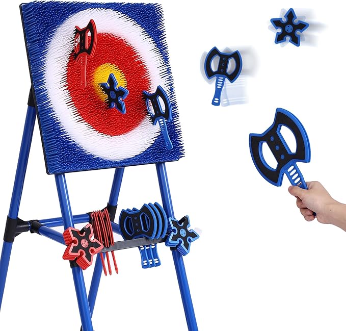 Axe Throwing Game for Backyard - 8 Throwing Axes Set - Deluxe Foldable Plastic Axe Throwing Target Game for Adults Kids, Outdoor Games Carnival Games