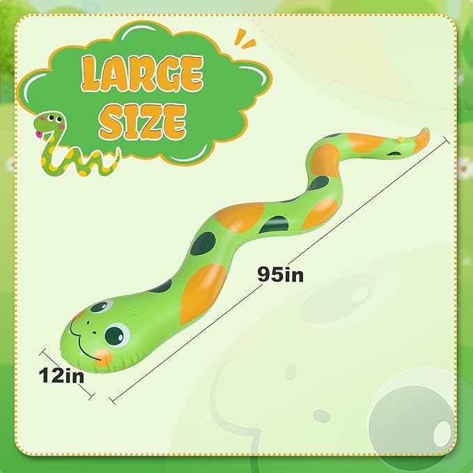 95" × 12" Extra Large Snake Sprinkler for Kids - Inflatable Kids Sprinkler for Yard, Toddler Water Outdoor Toys, Durable Splashing Fun Summer Toys for Garden Lawn, Attaches to Garden Hose