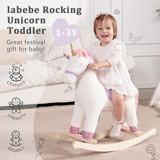 labebe - Toddler Rocking Horse, Ride Unicorn, Kid Ride On Toys for 1-3 Year Old, Plush Animal Rocker with Realistic Sounds, Baby Unicorn Rocker Gift for 12M+ Baby Girls Boys(Purple)