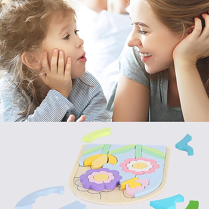 Kids Puzzles Ages 3-5, Wooden Puzzles for Toddlers 3-5, Color Shapes Puzzles for Kids Ages 4-6, Toddler Puzzles Montessori Toys for 3 Year Old, Great Gifts for 3+ Year Olds (Flowers)
