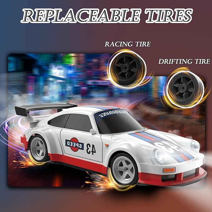 1/43 Mini RC Drift Car with Gyroscope, 2.4GHz Full Proportional High Speed Remote Control Car, RTR 4WD Fast RC Cars with LED Lights Racing Tires, Hobby RC Cars Toy Model Gift for Adults, Kids, Boys