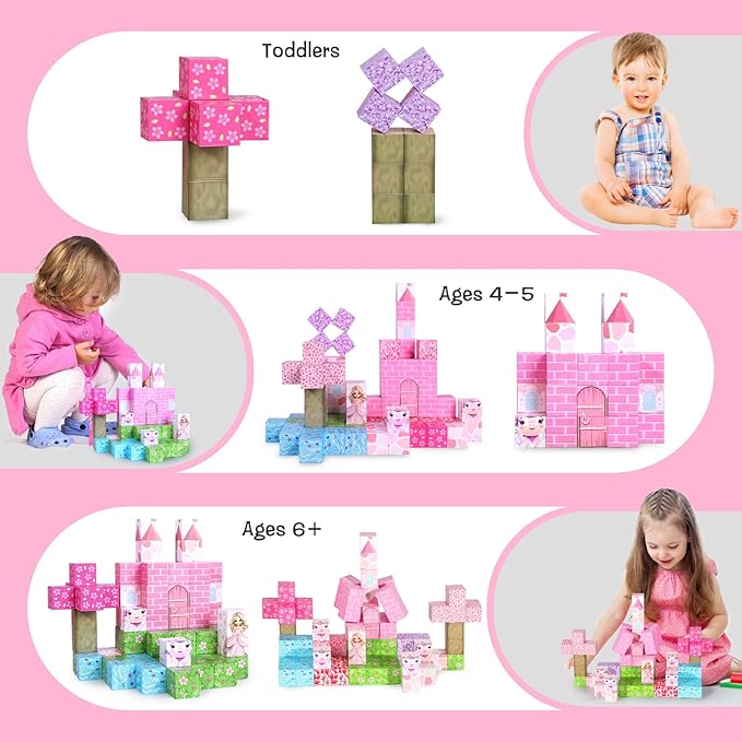 Magnetic Blocks - 100PCS Magnetic Blocks Princess Toys, Unicorn Building Cubes, STEM Montessori Sensory Education Toys for Christmas Birthday Gift Boys & Girls, for Kids Ages 3+