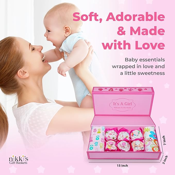 Unique Cupcake Baby Girl Gift Set | Baby Girl Newborn Essentials | Baby Clothes for Girls | Newborn Girl Outfits for Expecting Moms and New Parents | Baby Layette Set - Pink | Nikki's Gift Baskets