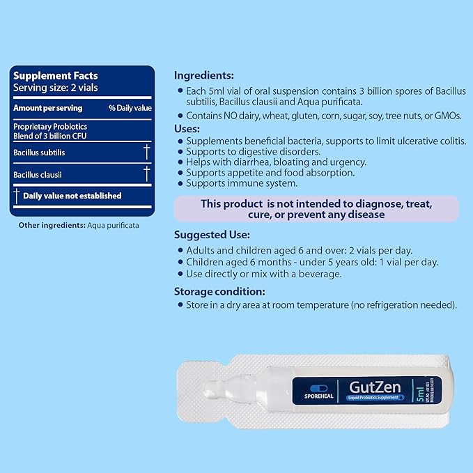 GutZen Liquid Probiotic Supplement for Gut & Digestive Health| Gluten Free & Helps with Bloating, Gas & Diarrhea| Supports Immune Sytem for Adults & Kids| Pack of 20
