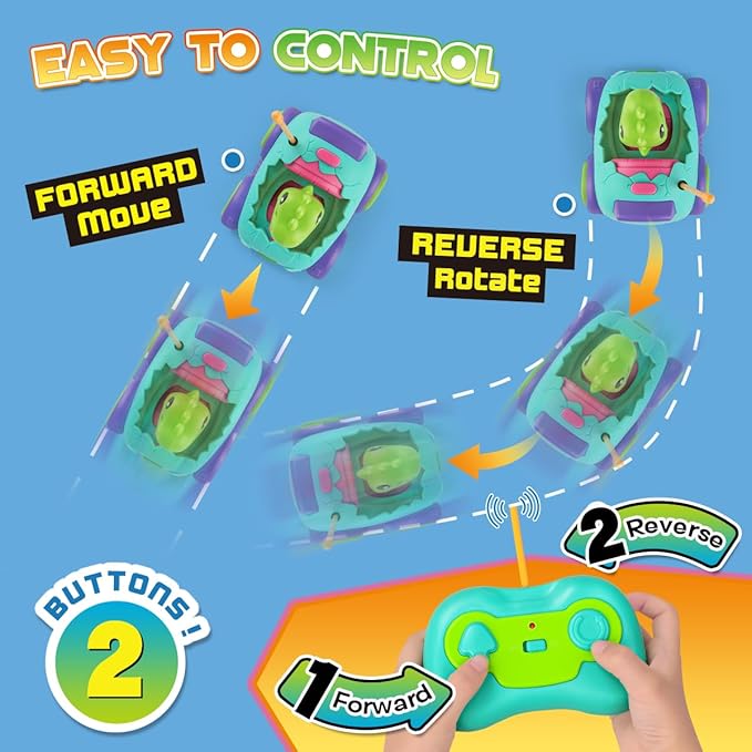 Nueplay Remote Control Car for Toddler Age 2 3 4 5, Electric RC Toys with Light & Music, Toddler Dinosaur Toys, Dino Race Vehicles, Dinosaur Figures Truck, Birthday Gift for Boys & Girls Green