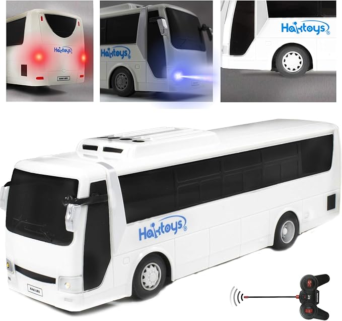 Haktoys RC Remote Control Bus Radio Control High Speed Toy Vehicle Series with Headlights and Taillights | Great Present for Kids, Boys & Girls