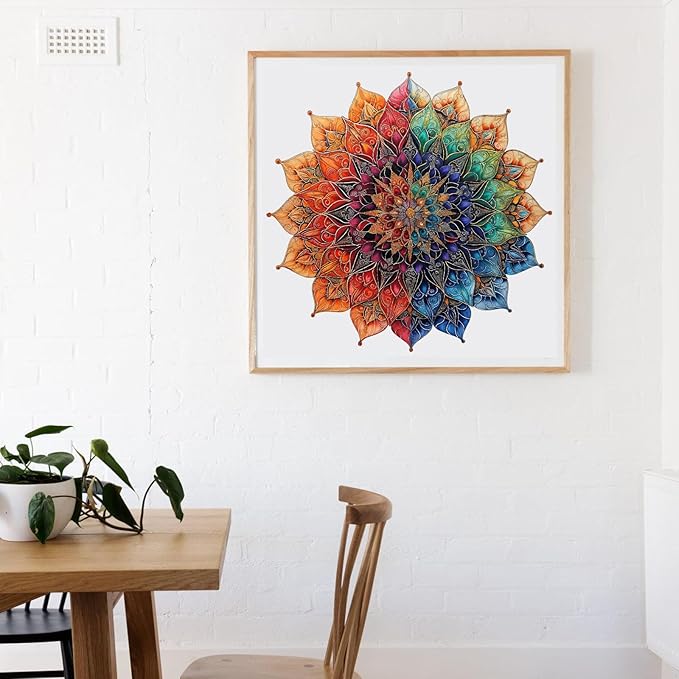 Colorful Mandala Wooden Puzzles for Adults, 200 Piece Unique Shaped Wood Jigsaw Puzzles for Adults and Kids, Fun Challenging Puzzles Family Game Gift, Medium 11.4'' x 11.1''