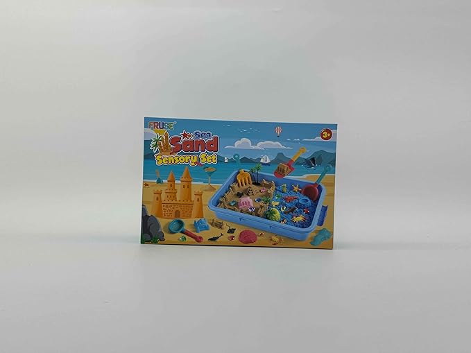 FRUSE Ocean Sensory Bin,Play Sand Art Kit with 2.2lbs Play Sand,12 Sea Animal Toys,Sand Molds,Role Play Beach Toy Sandbox Toys for Toddlers 3 4 5 6 7