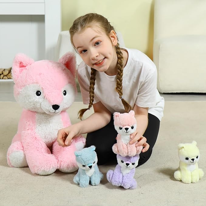 MorisMos Fox Stuffed Animals with Baby Inside, Soft 19 Inch Stuffed Fox Plush Toys Mommy & Babies Set, Gift for Women, Girls, Kids on Mother's Day, Birthday, Christmas