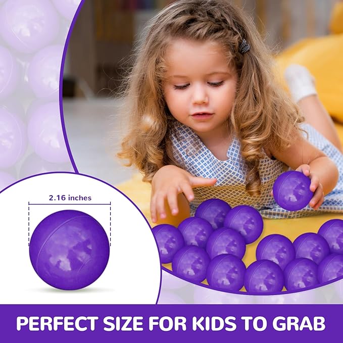 Ball Pit Balls 100 Phthalate Free BPA Free Crush Proof 2.16 Inches Plastic Balls for Ball Pit Ideal Gift for Toddlers Babies Kids Pool Water Toys Play Tent, Purple