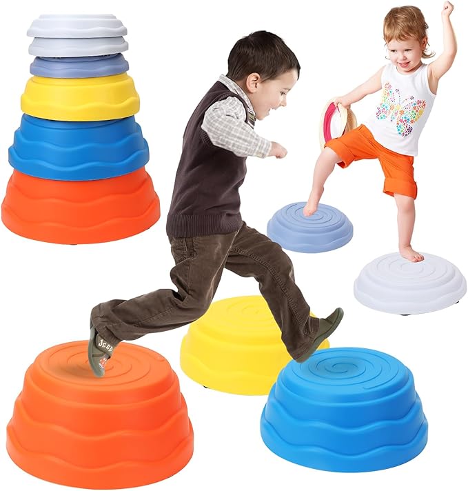 6 Pcs Stepping Stones for Kids Toys and games, Non-Slip Balance River Stones Obstacle Course Play Indoor and Outdoor, Coordination Game Sensory Toys Toddler Ages 3-6