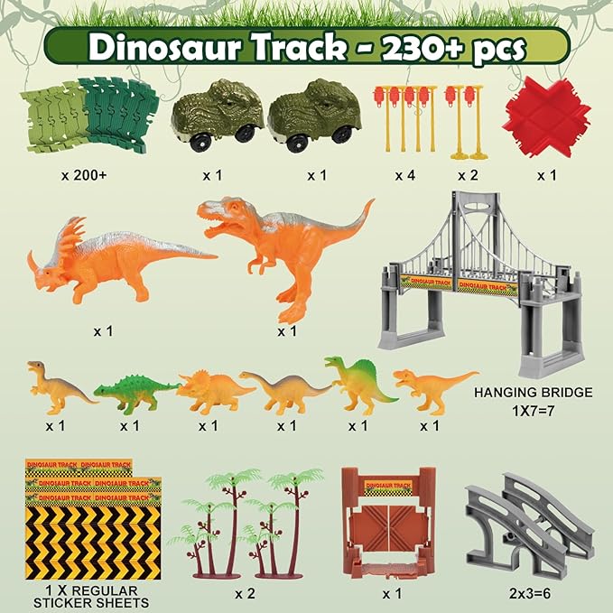Dinosaur Track Toys for Kids 3-5 4-7 - Best Birthday Gifts for Boys Ages 3 4 5 6 7 Year Old - Flexible Dinosaur Race Car Track Set, Create a Dino World Adventure